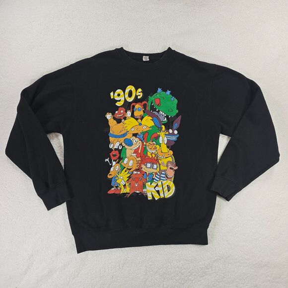 90s Nickelodeon Character Sweatshirt Mens M Black Cotton Blend Crewneck Graphic - Picture 1 of 8
